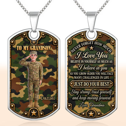 To My Grandson Soldier Camouflage Military Personalized Art - Personalized Custom Dog Tag Necklace - GSN193_DTNECK