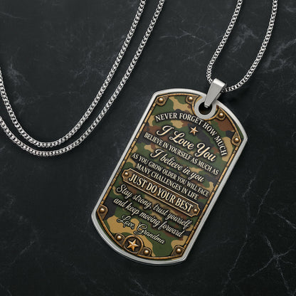 To My Grandson Soldier Camouflage Military Personalized Art - Personalized Custom Dog Tag Necklace - GSN193_DTNECK