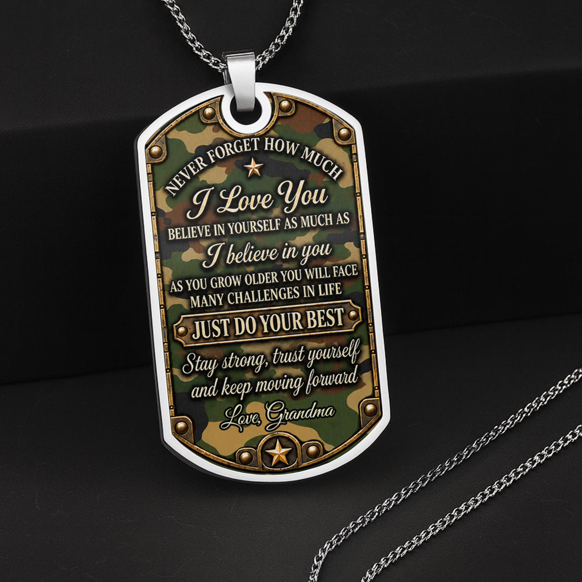 To My Grandson Soldier Camouflage Military Personalized Art - Personalized Custom Dog Tag Necklace - GSN193_DTNECK