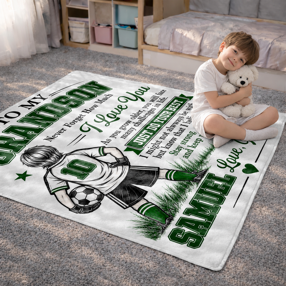 To My Grandson Never Forget How Much I Love You Soccer Player - Personalized Custom Blanket - GSN202_BLK