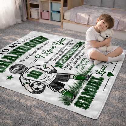 To My Grandson Never Forget How Much I Love You Soccer Player - Personalized Custom Blanket - GSN202_BLK