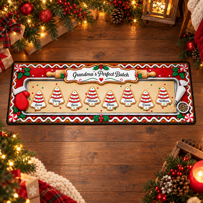 Grandma's Perfect Batch Christmas Tree Cookies And Baking Mat - Personalized Runner Rug - GRM164_RRUG