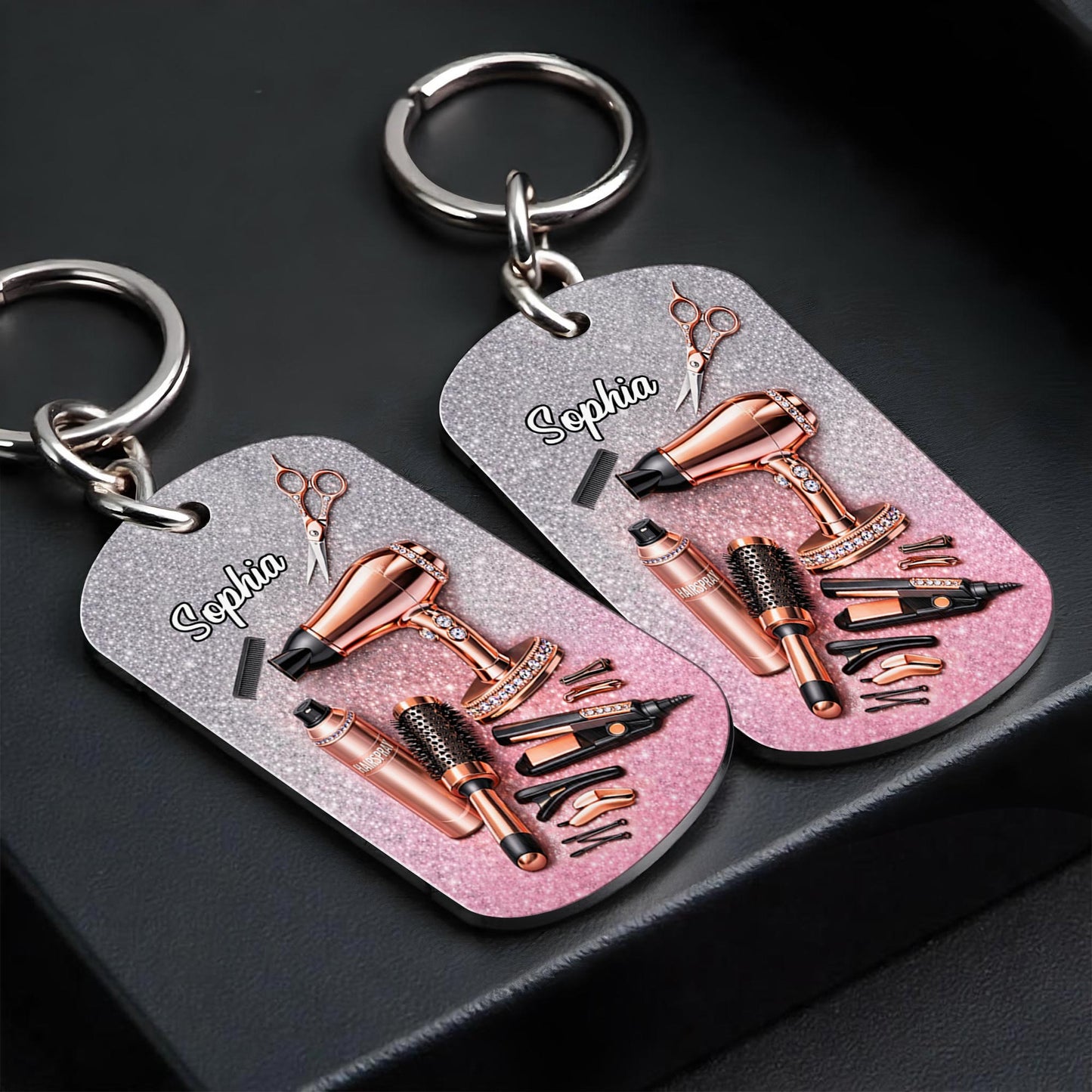 Hair Styling Essentials Hair Dryer And Scissors Glitter Design