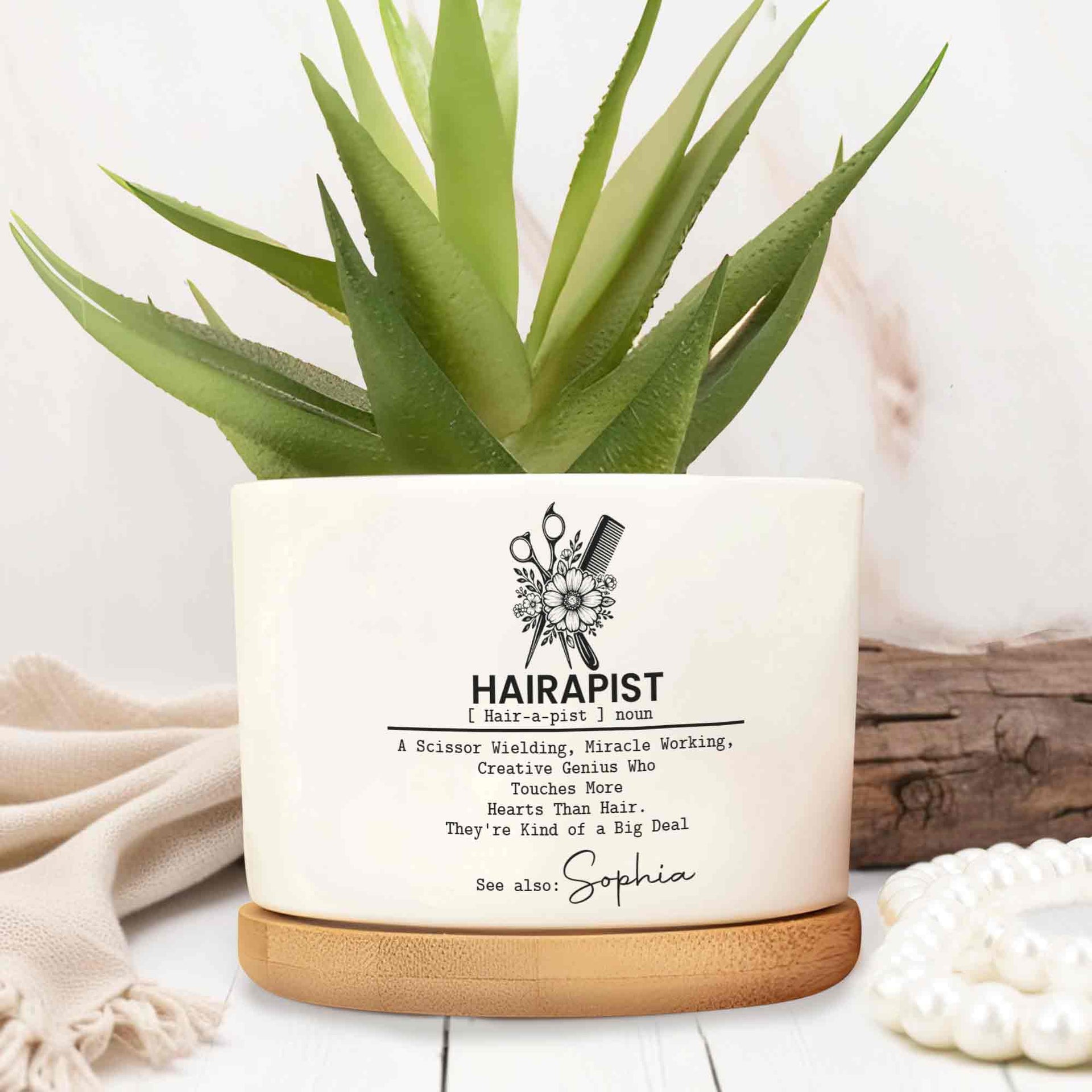 Hairapist Scissor Wielding Creative Genius With Scissors And Flower - Personalized Ceramic Plant Pot - HAIR019_CEP 商品缩略图