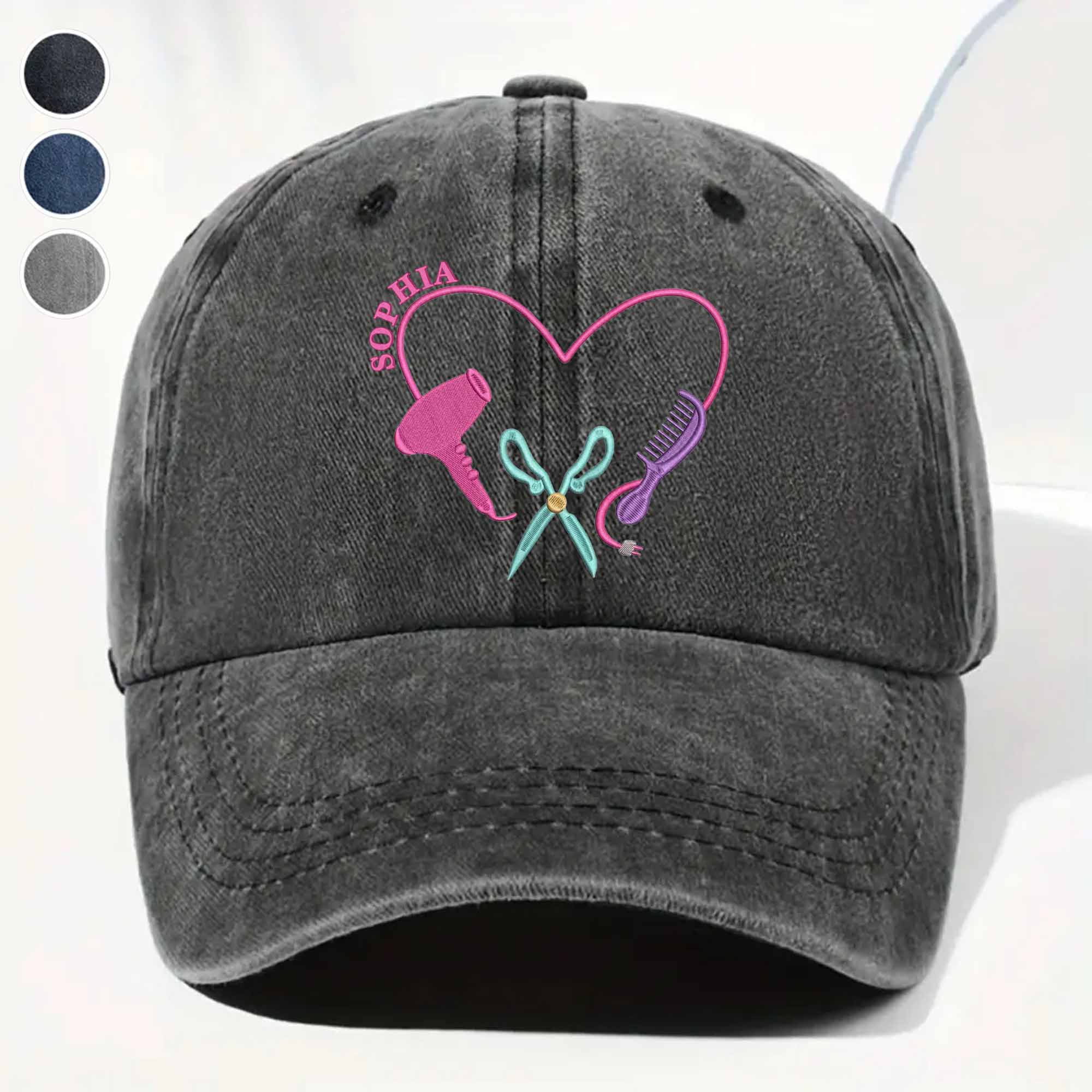 Hair Stylist Heart, Personalized Washed Denim Cap, Gift For ...