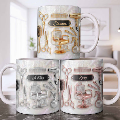 A Talented Hair Stylist Golden Tools And Mother Of Pearl Mosaic - Personalized Custom Coffee Mug - HAIR065_MG