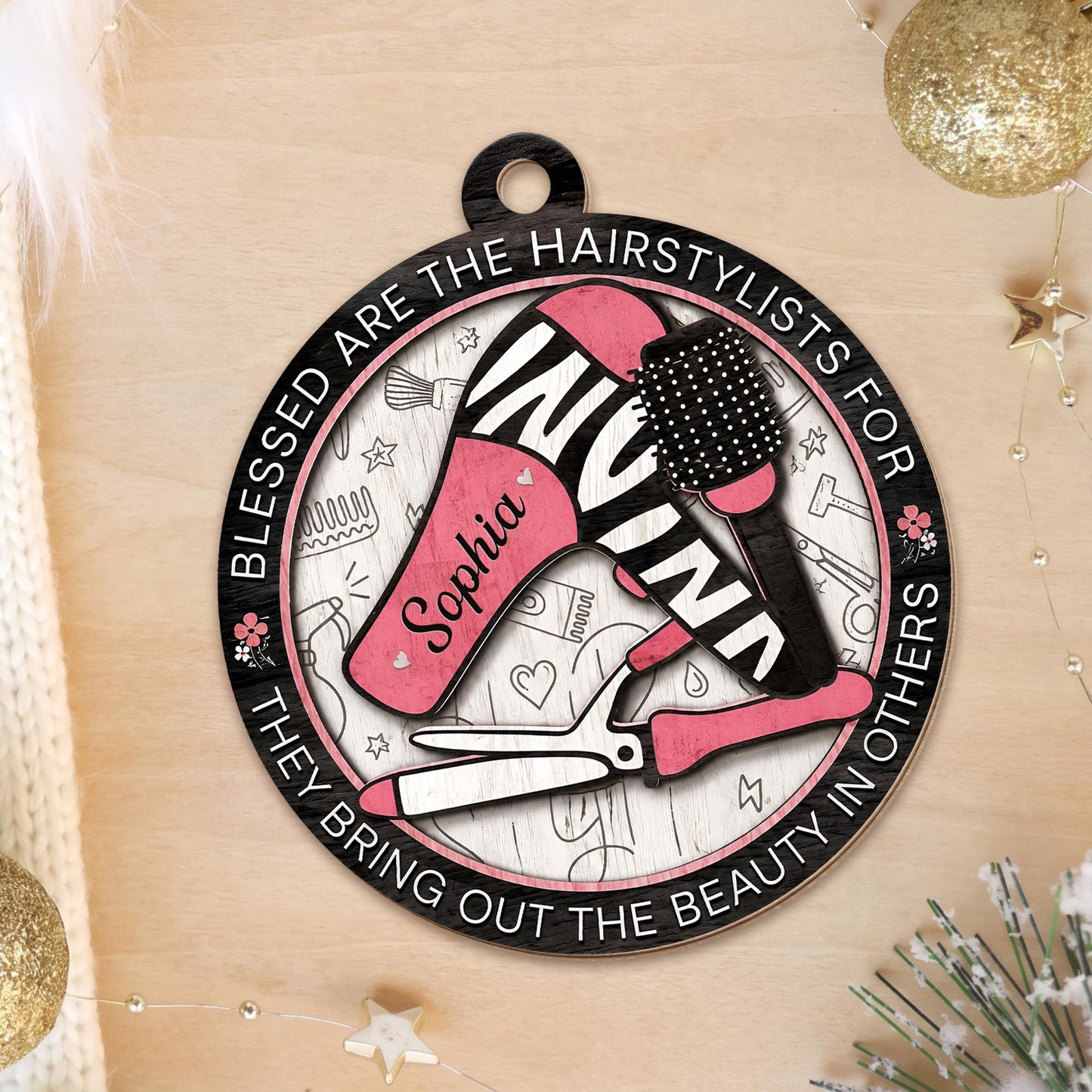 Blessed Are The Hairstylists With Hair Dryer And Salon Tools Design - Personalized Custom Wood Ornament, Custom Shaped - HAIR167_WDO
