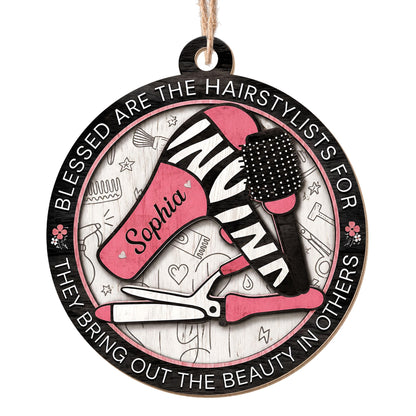 Blessed Are The Hairstylists With Hair Dryer And Salon Tools Design - Personalized Custom Wood Ornament, Custom Shaped - HAIR167_WDO