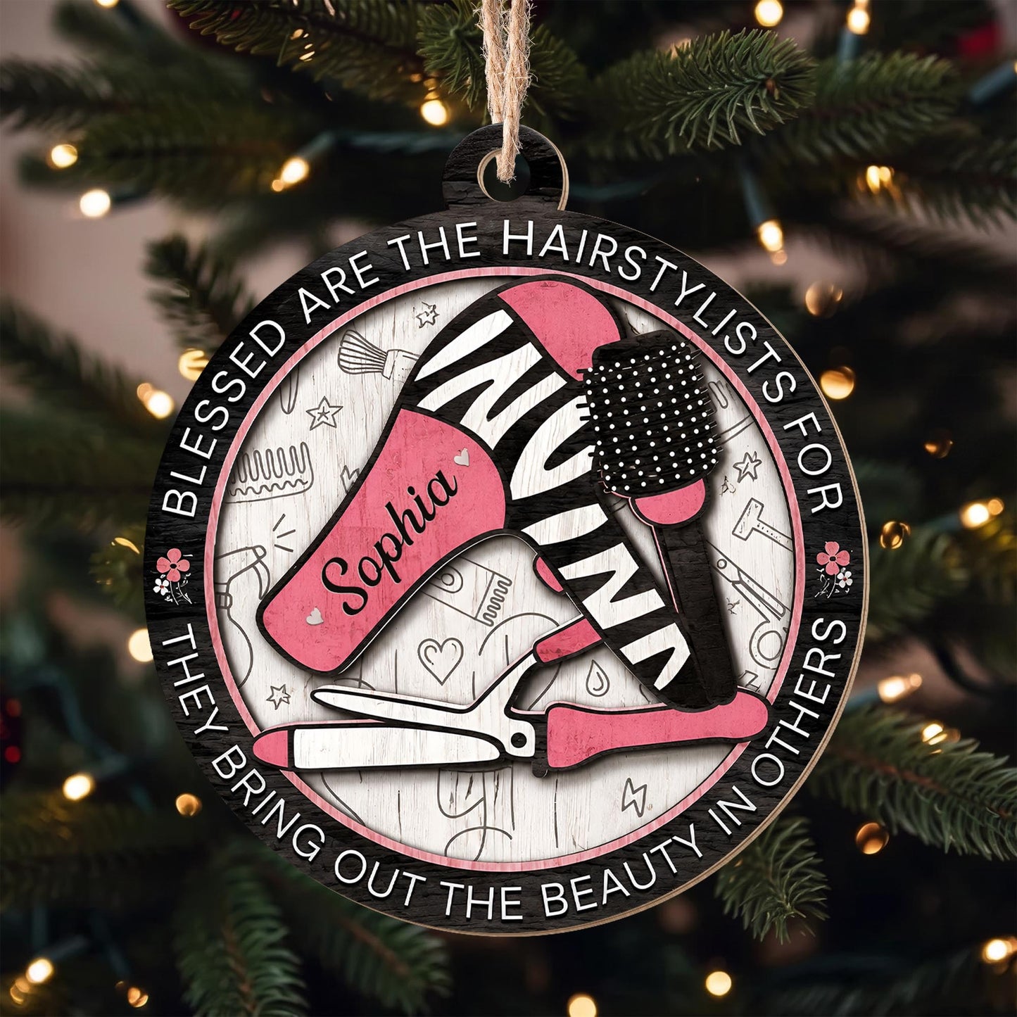 Blessed Are The Hairstylists With Hair Dryer And Salon Tools Design - Personalized Custom Wood Ornament, Custom Shaped - HAIR167_WDO