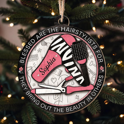 Blessed Are The Hairstylists With Hair Dryer And Salon Tools Design - Personalized Custom Wood Ornament, Custom Shaped - HAIR167_WDO