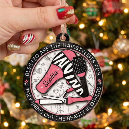 Blessed Are The Hairstylists With Hair Dryer And Salon Tools Design - Personalized Custom Wood Ornament, Custom Shaped - HAIR167_WDO