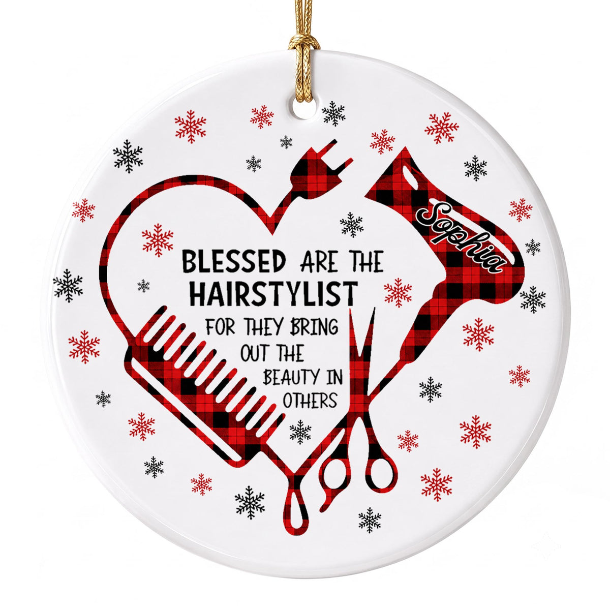 Blessed Hairstylist Hair Tools Plaid Ornament - Personalized Custom Ceramic Ornament With Round Shape - HAIR191_RCE