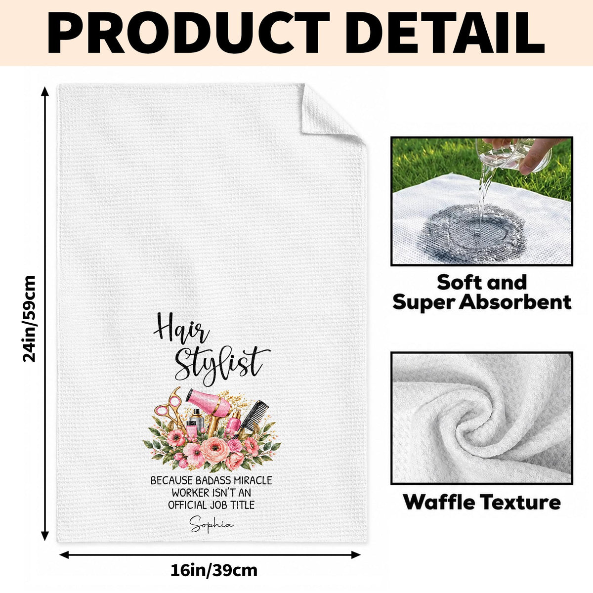 Hair Stylist Because Badass Miracle Worker Official Job Title Scissors Flowers - Personalized Kitchen Towel - HAIR232_TOWL