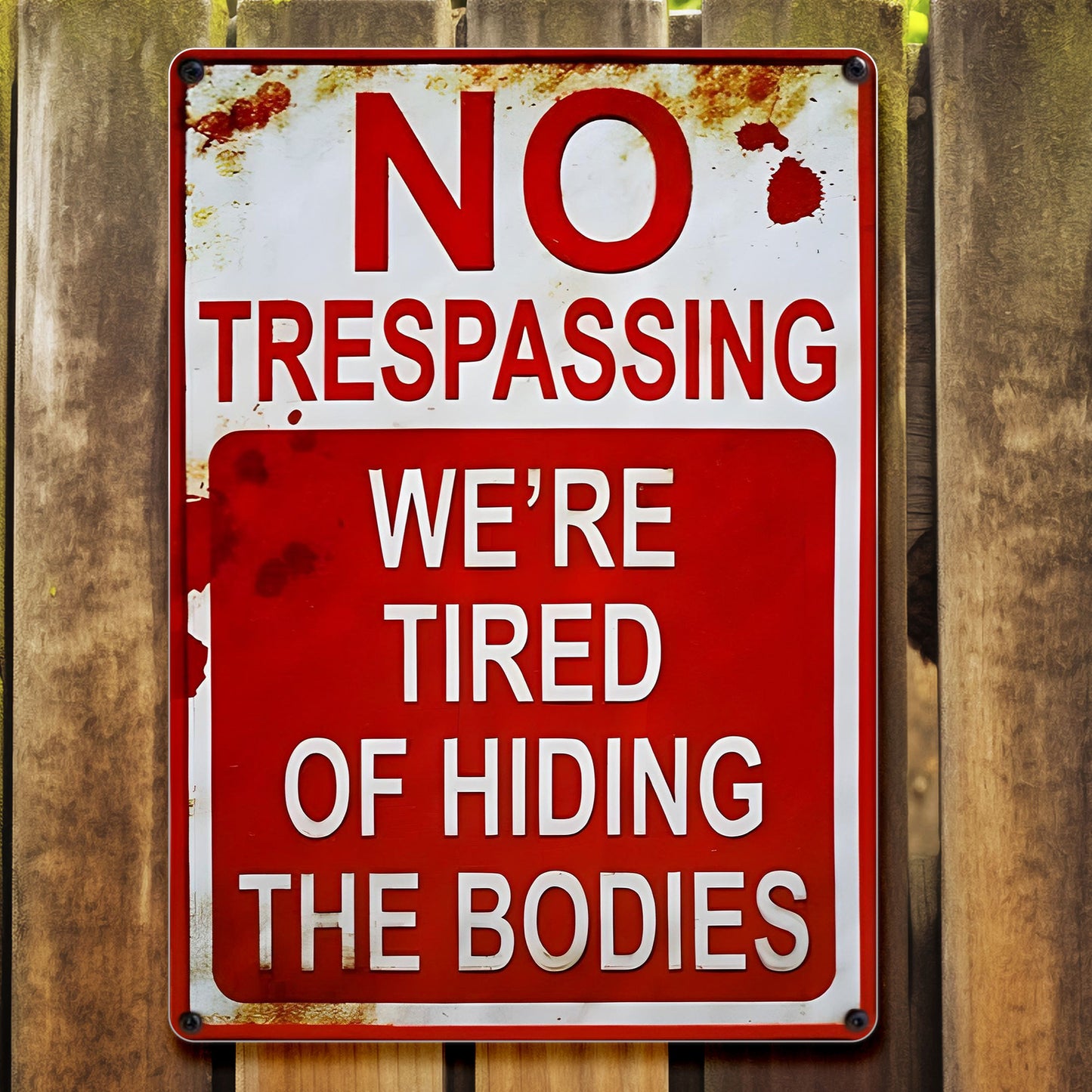 No Trespassing We're Tired Of Hiding The Bodies Sign