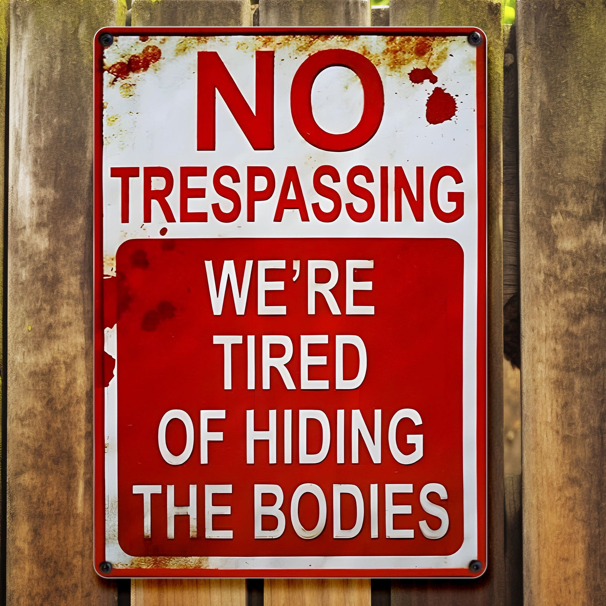 No Trespassing We're Tired Of Hiding The Bodies Sign