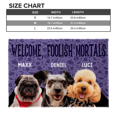 Welcome Foolish Mortals With Dogs And Spooky Background