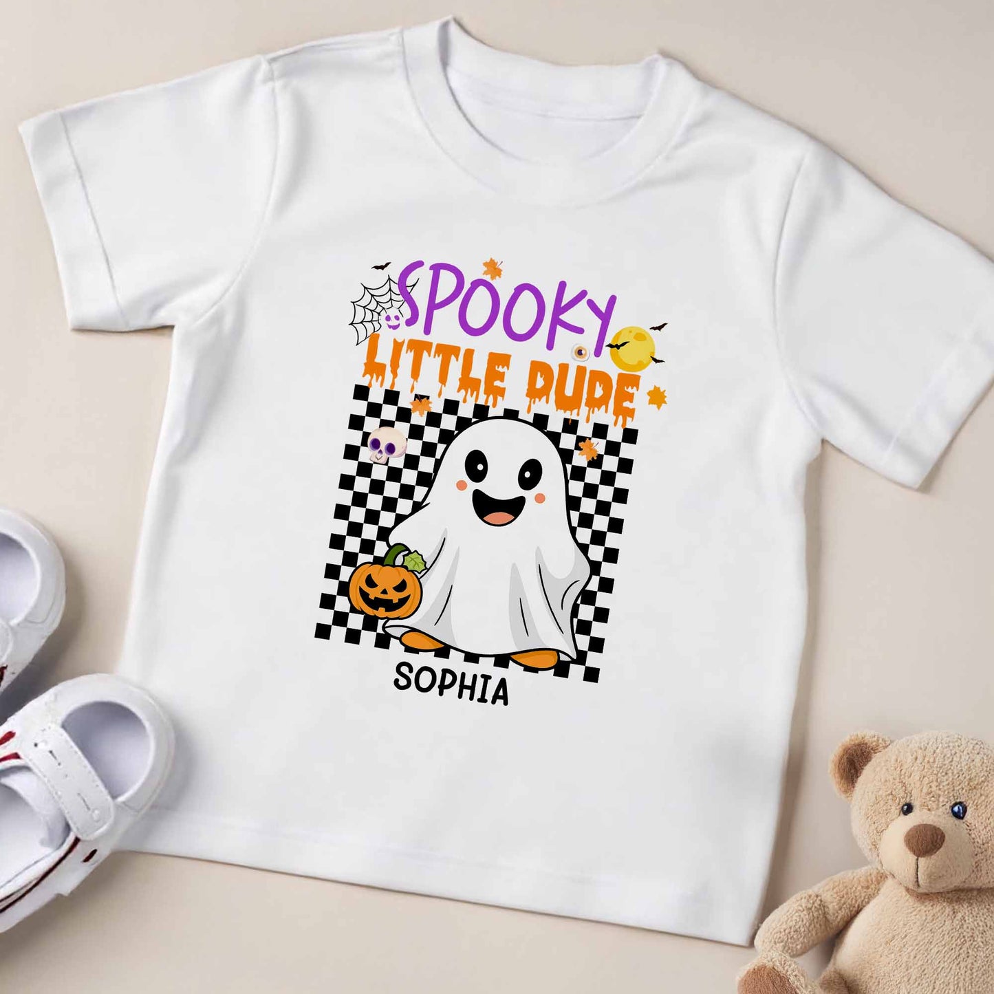 Spooky Little Dude With Ghost and Pumpkin Design