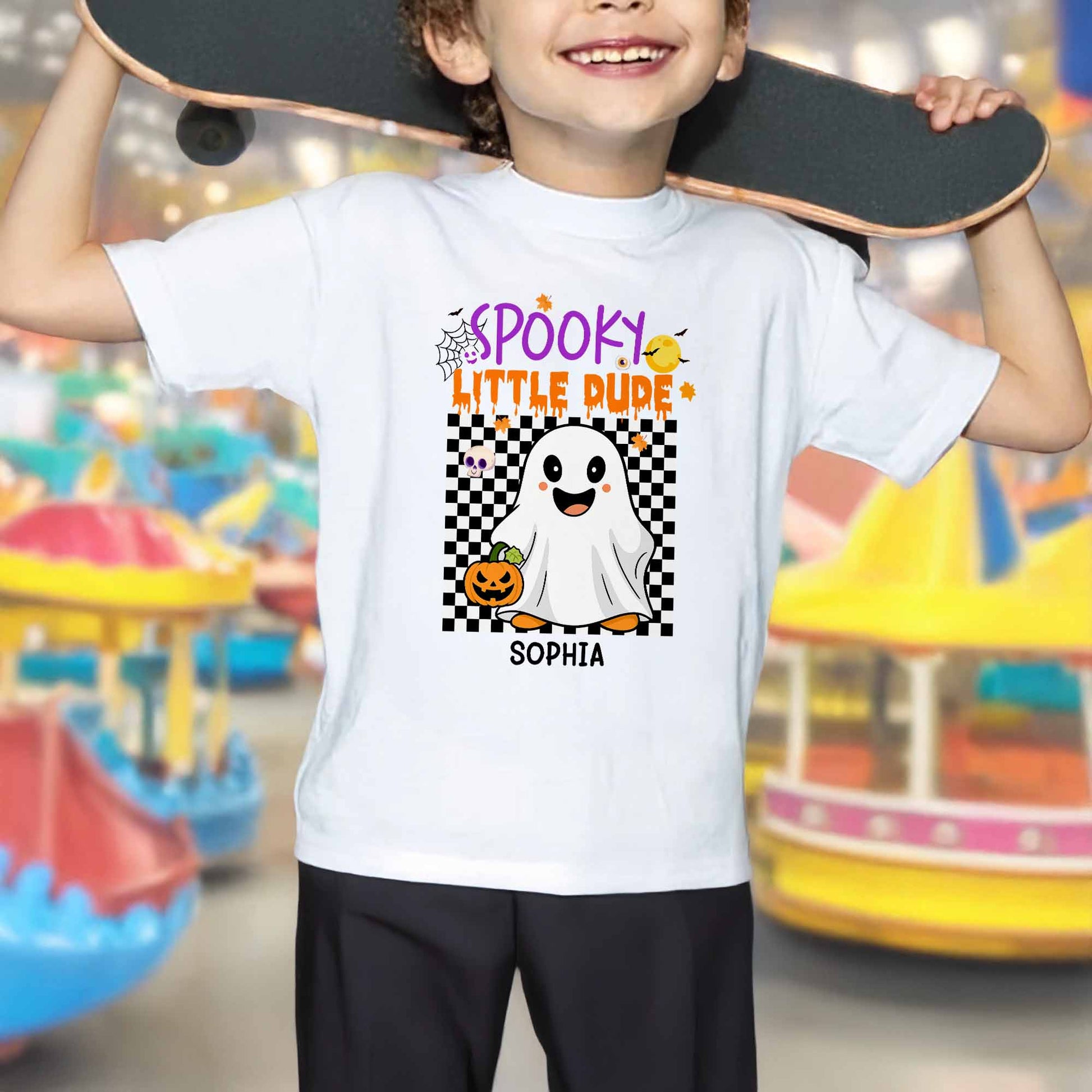 Spooky Little Dude With Ghost and Pumpkin Design