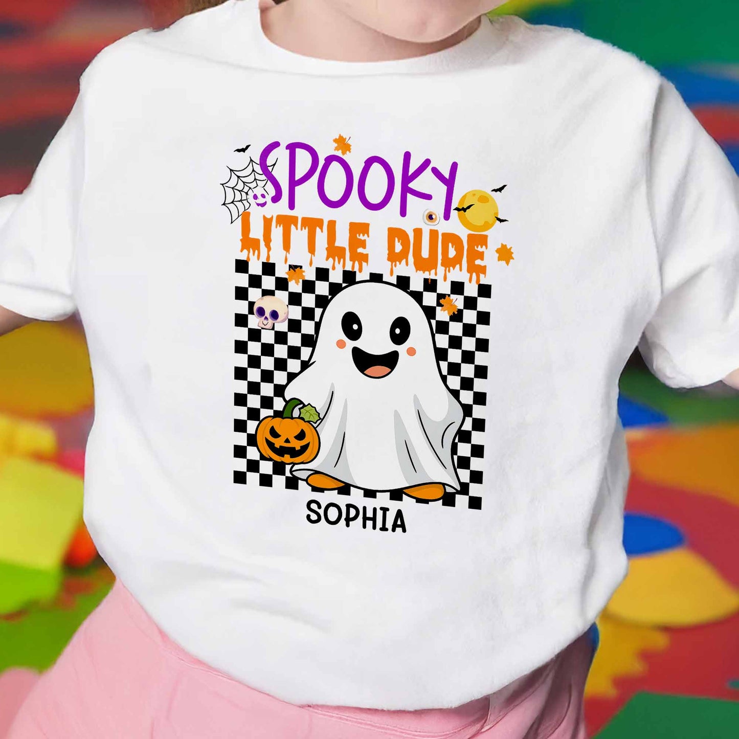 Spooky Little Dude With Ghost and Pumpkin Design