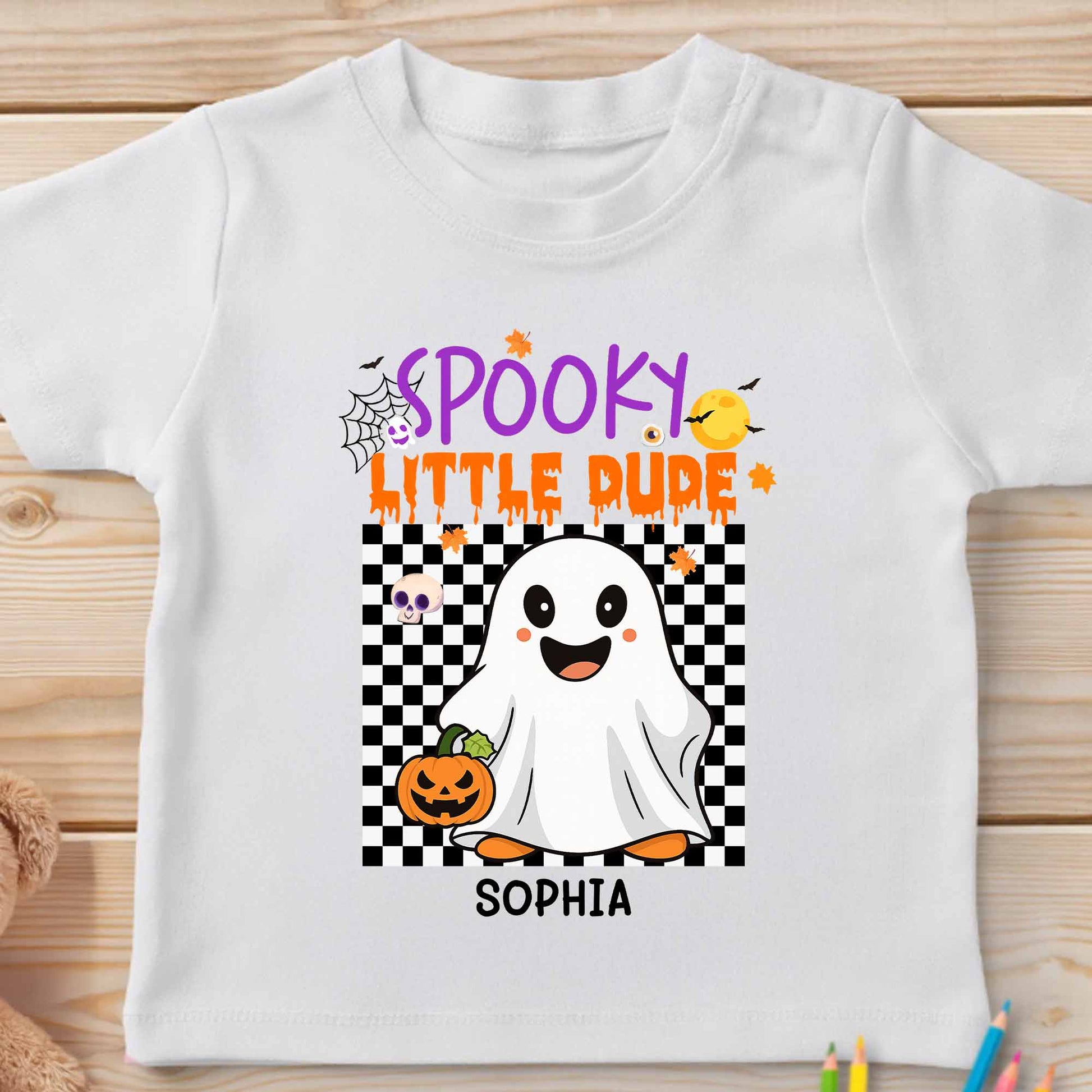 Spooky Little Dude With Ghost and Pumpkin Design