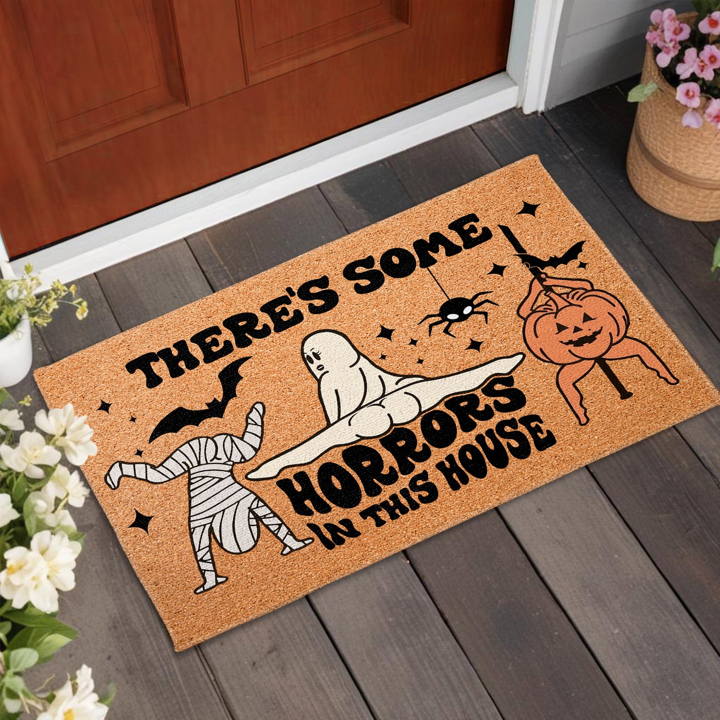 There's Some Horrors In This House Featuring Ghost, Mummy, Pumpkin, Bat