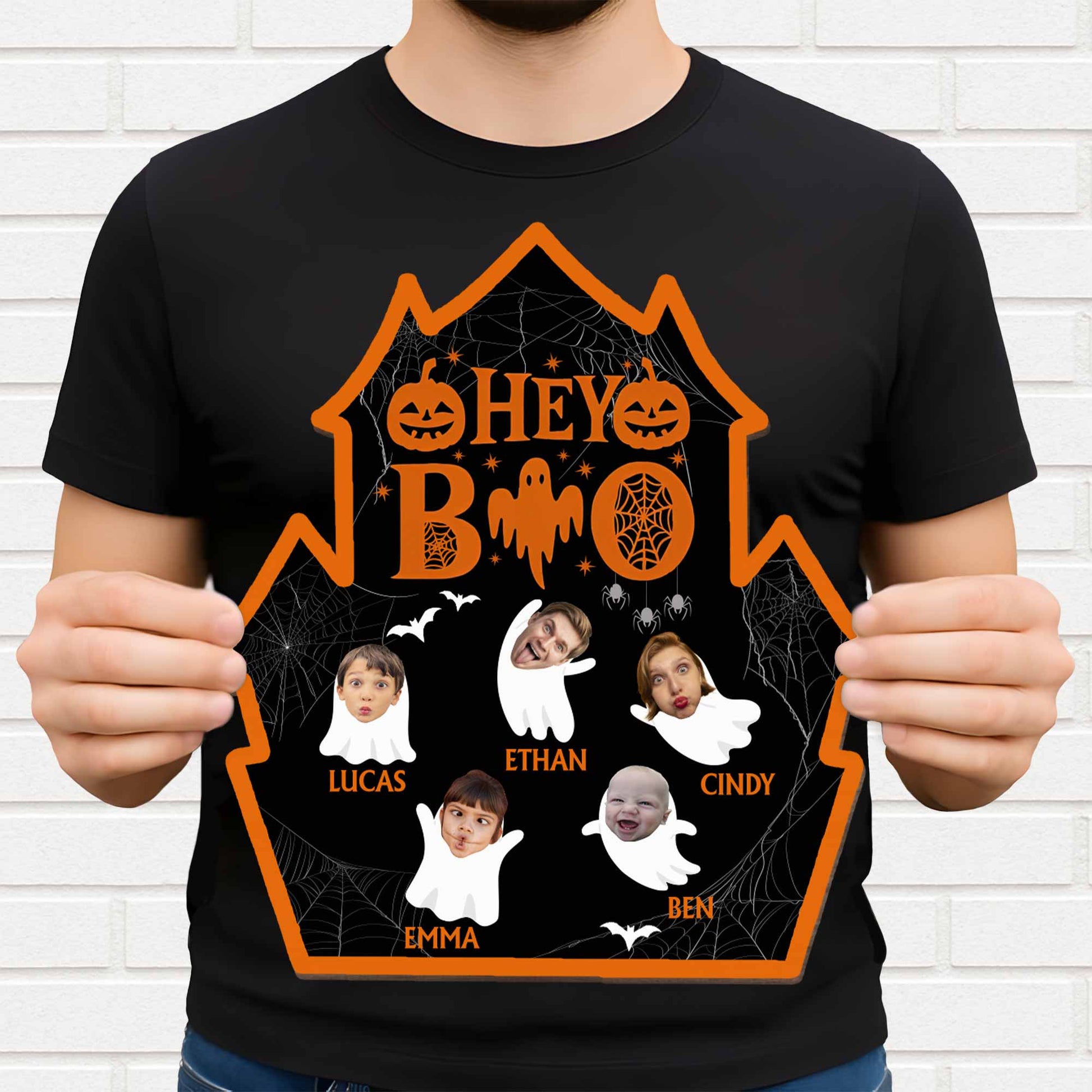Hey Boo, Family Halloween Sign With Pumpkins And Ghosts