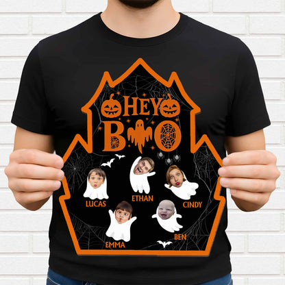 Hey Boo, Family Halloween Sign With Pumpkins And Ghosts