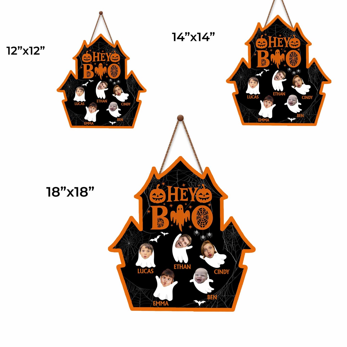 Hey Boo, Family Halloween Sign With Pumpkins And Ghosts