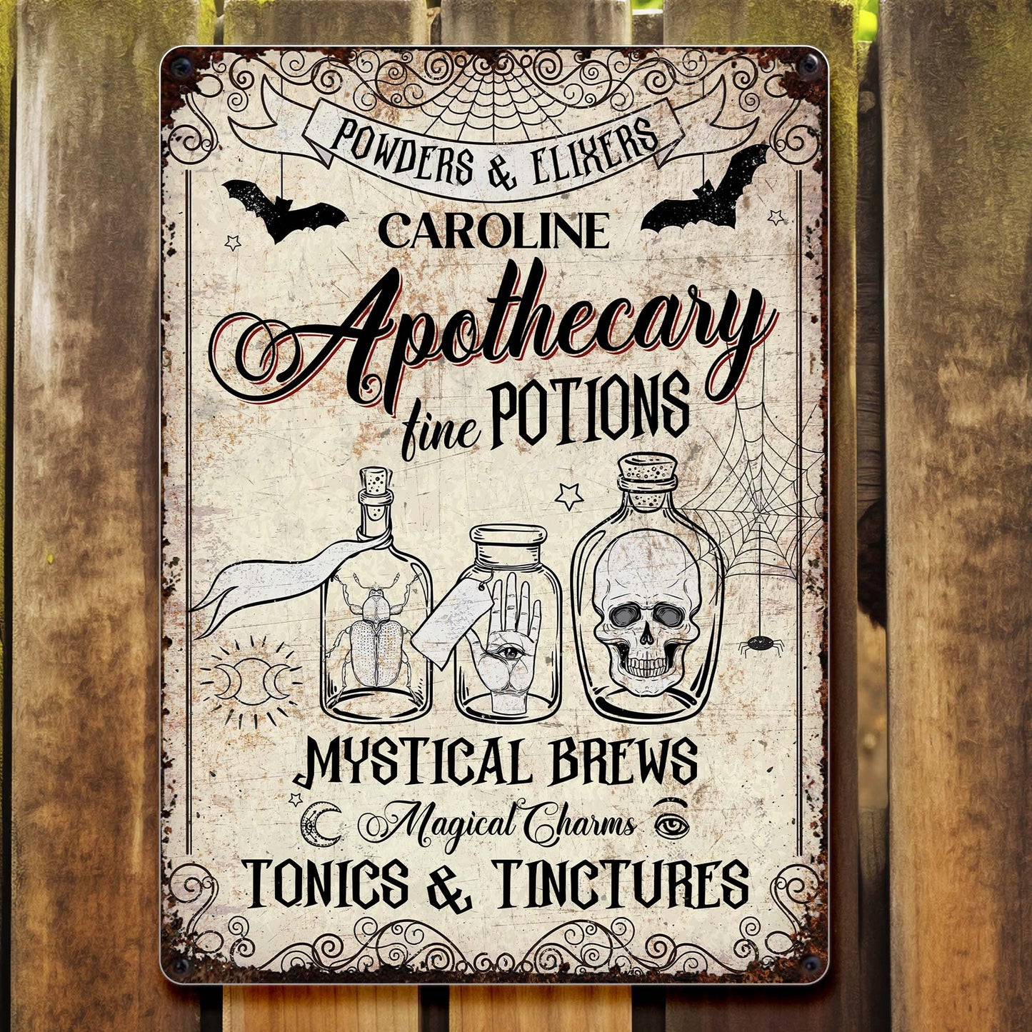 Powders & Elixirs Apothecary Fine Potions With Skull And Potion Bottles
