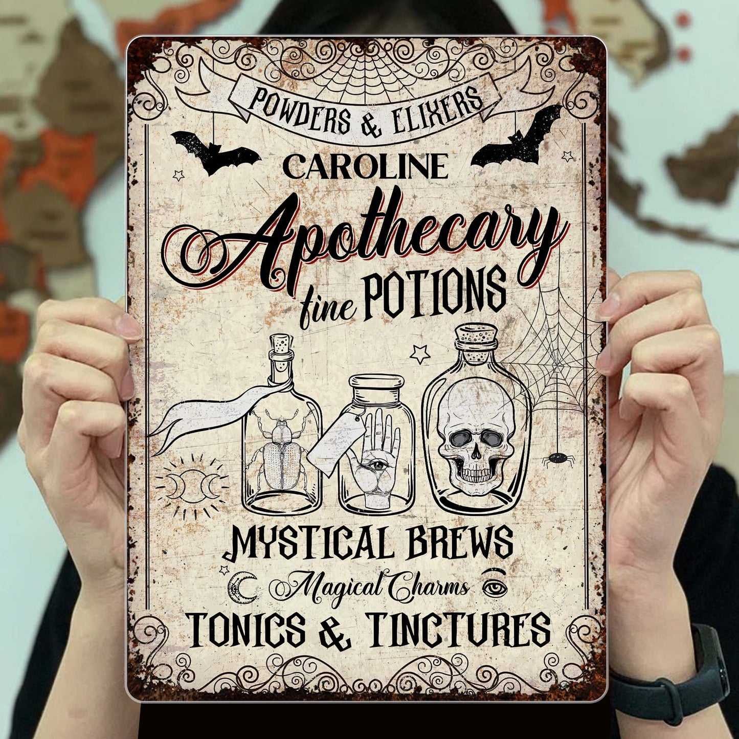 Powders & Elixirs Apothecary Fine Potions With Skull And Potion Bottles