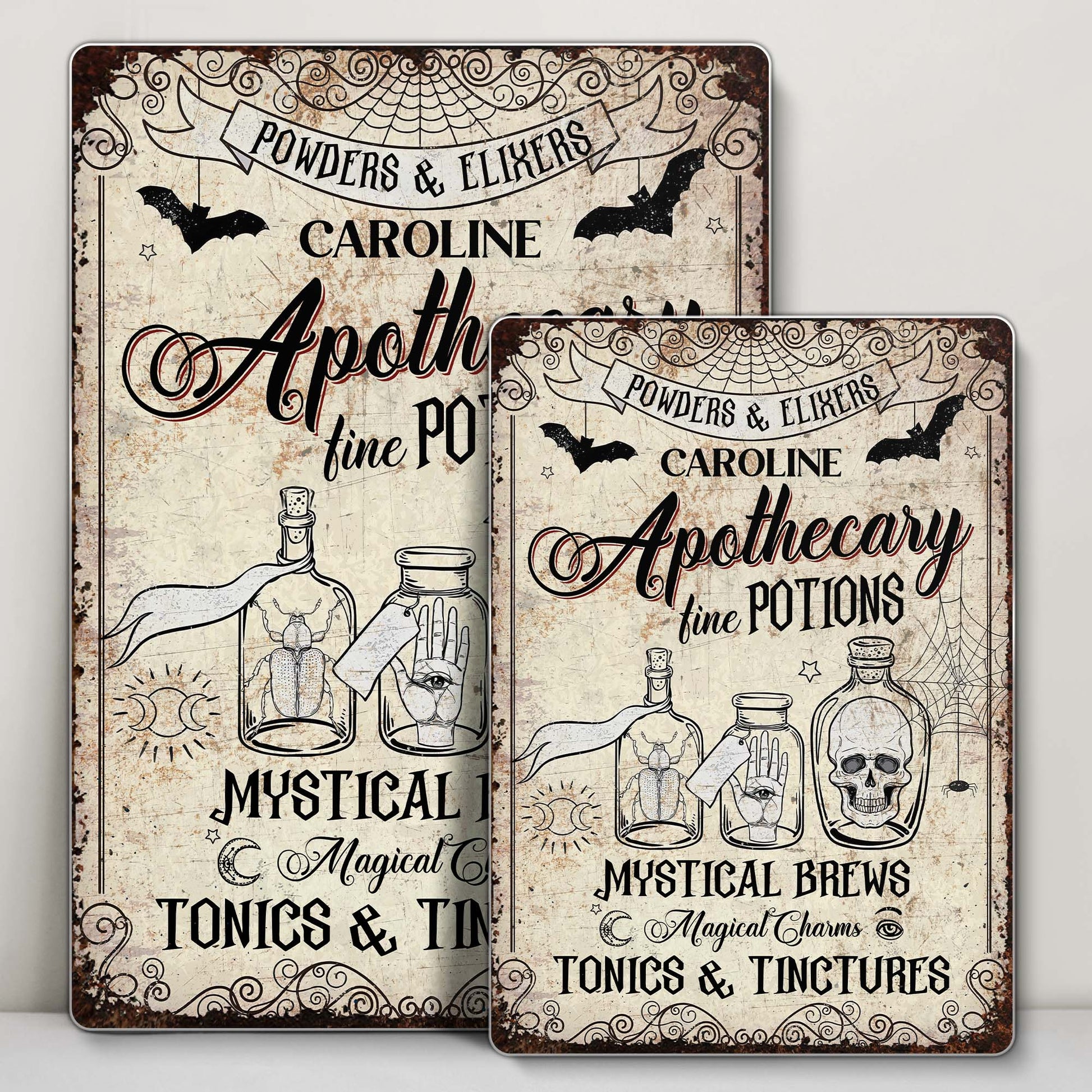 Powders & Elixirs Apothecary Fine Potions With Skull And Potion Bottles