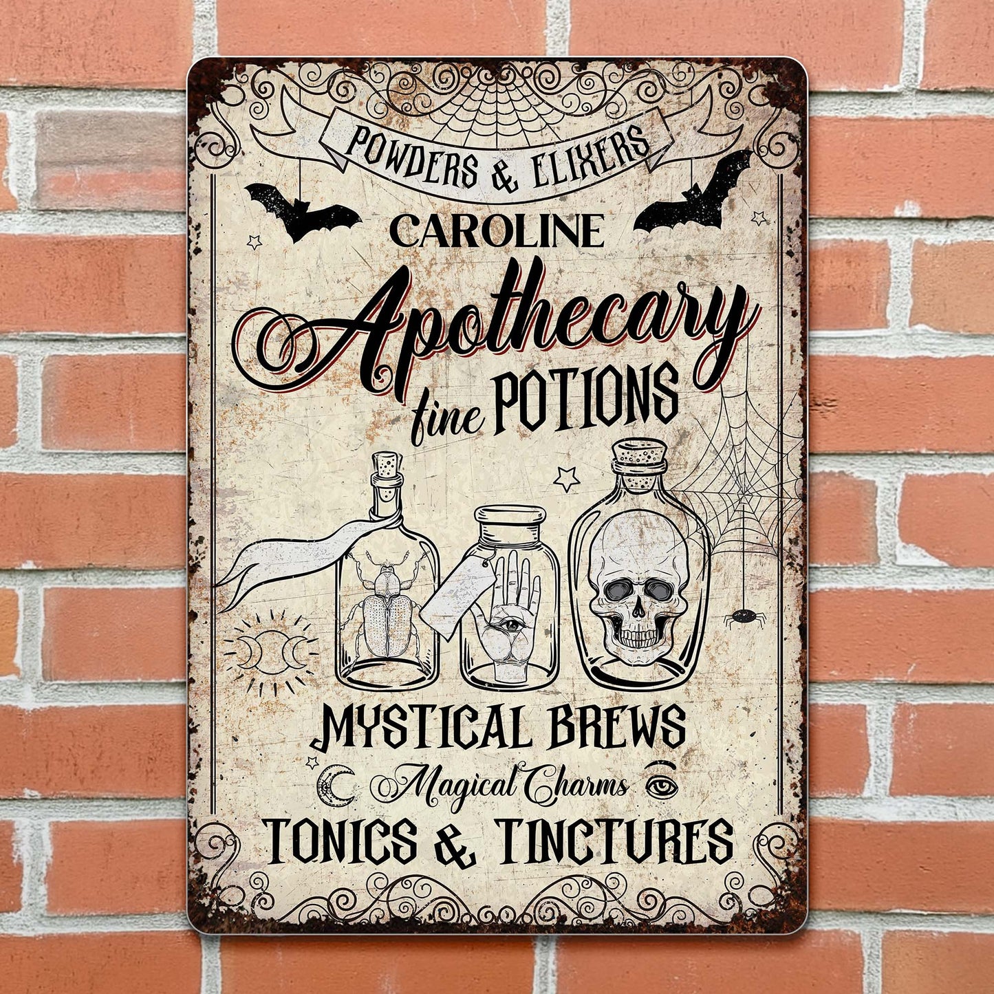 Powders & Elixirs Apothecary Fine Potions With Skull And Potion Bottles