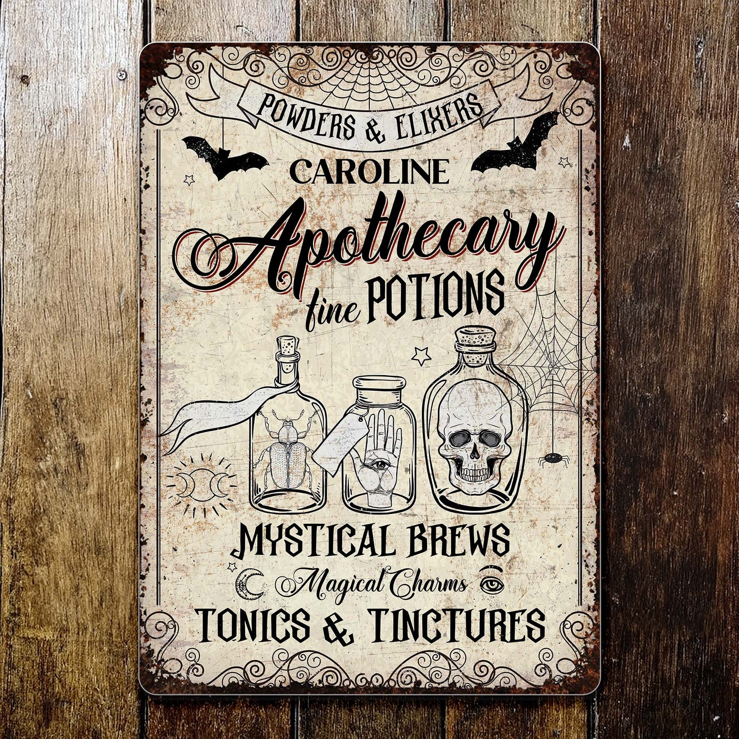 Powders & Elixirs Apothecary Fine Potions With Skull And Potion Bottles