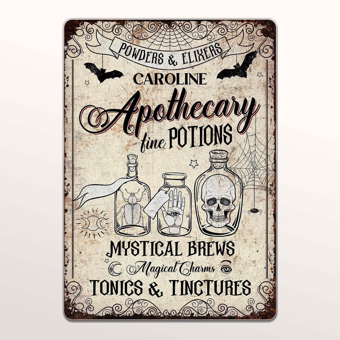 Powders & Elixirs Apothecary Fine Potions With Skull And Potion Bottles