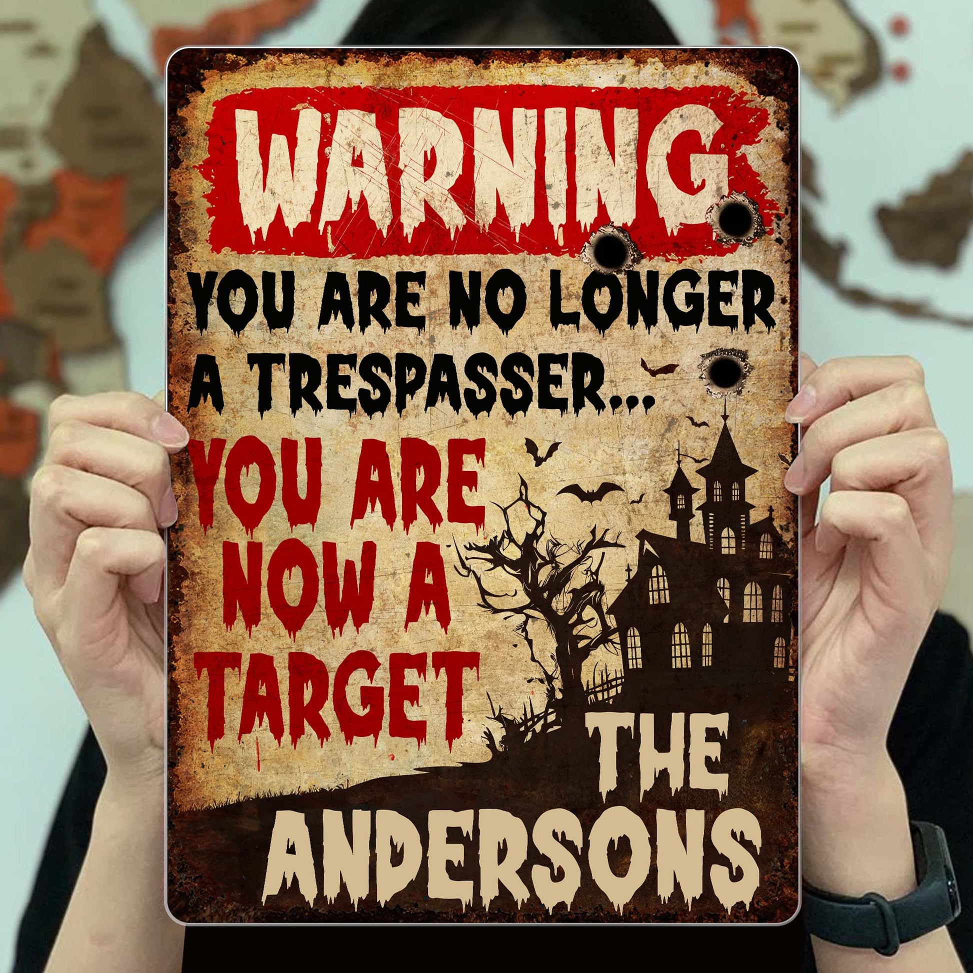 Warning You Are Now A Target With Haunted House Design