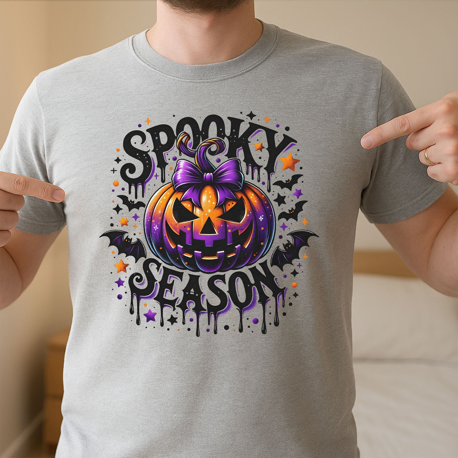 Spooky Season With Pumpkin And Bats