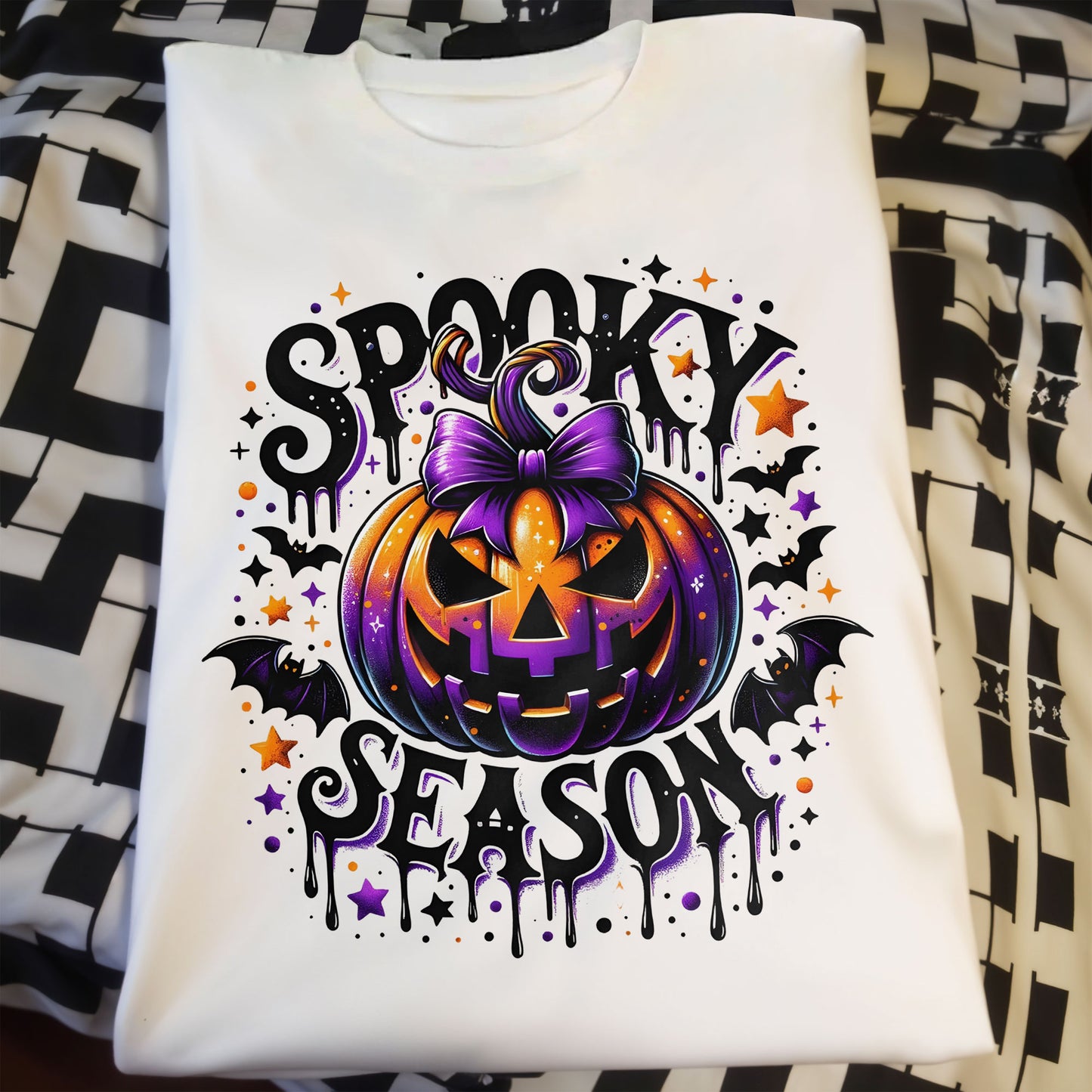 Spooky Season With Pumpkin And Bats