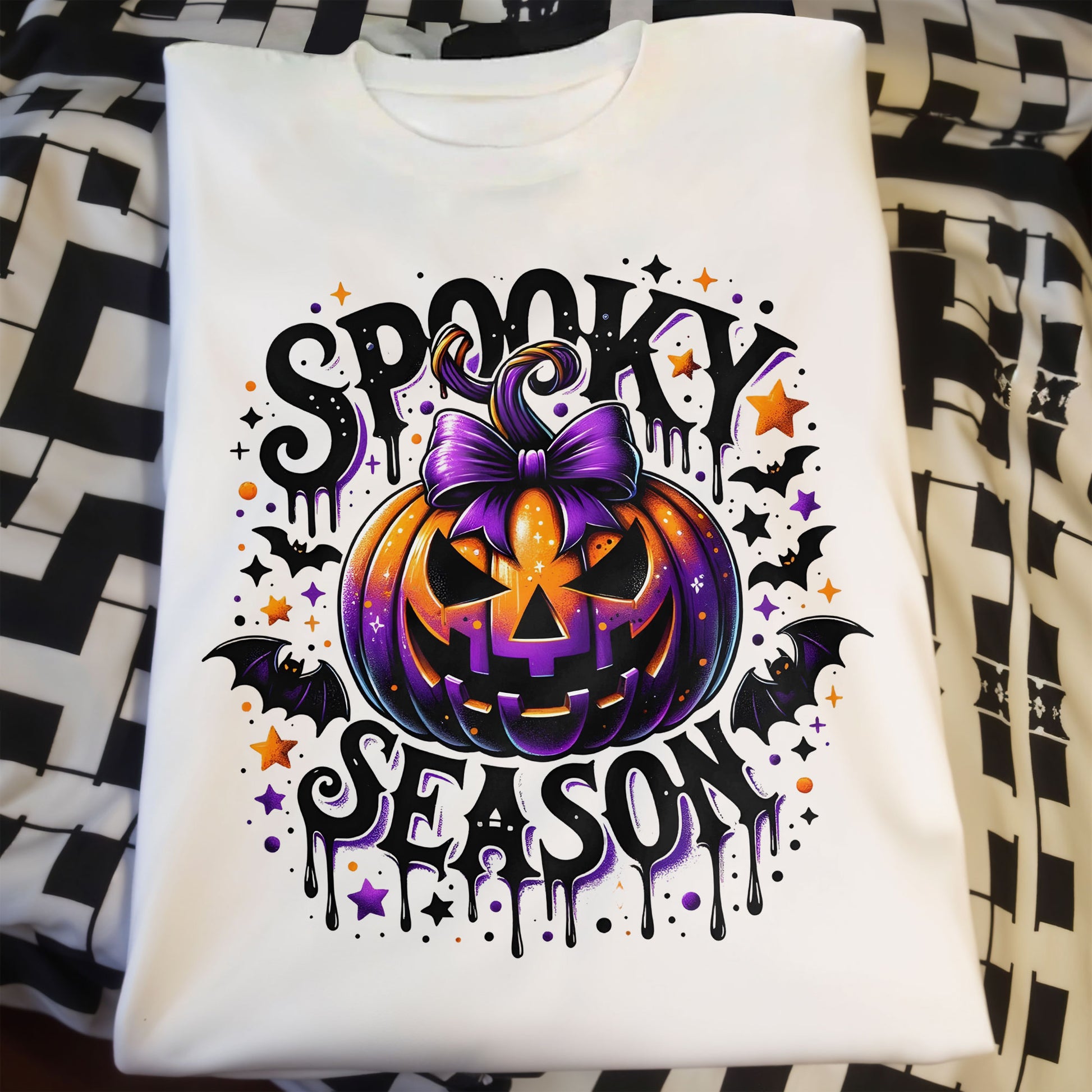 Spooky Season With Pumpkin And Bats