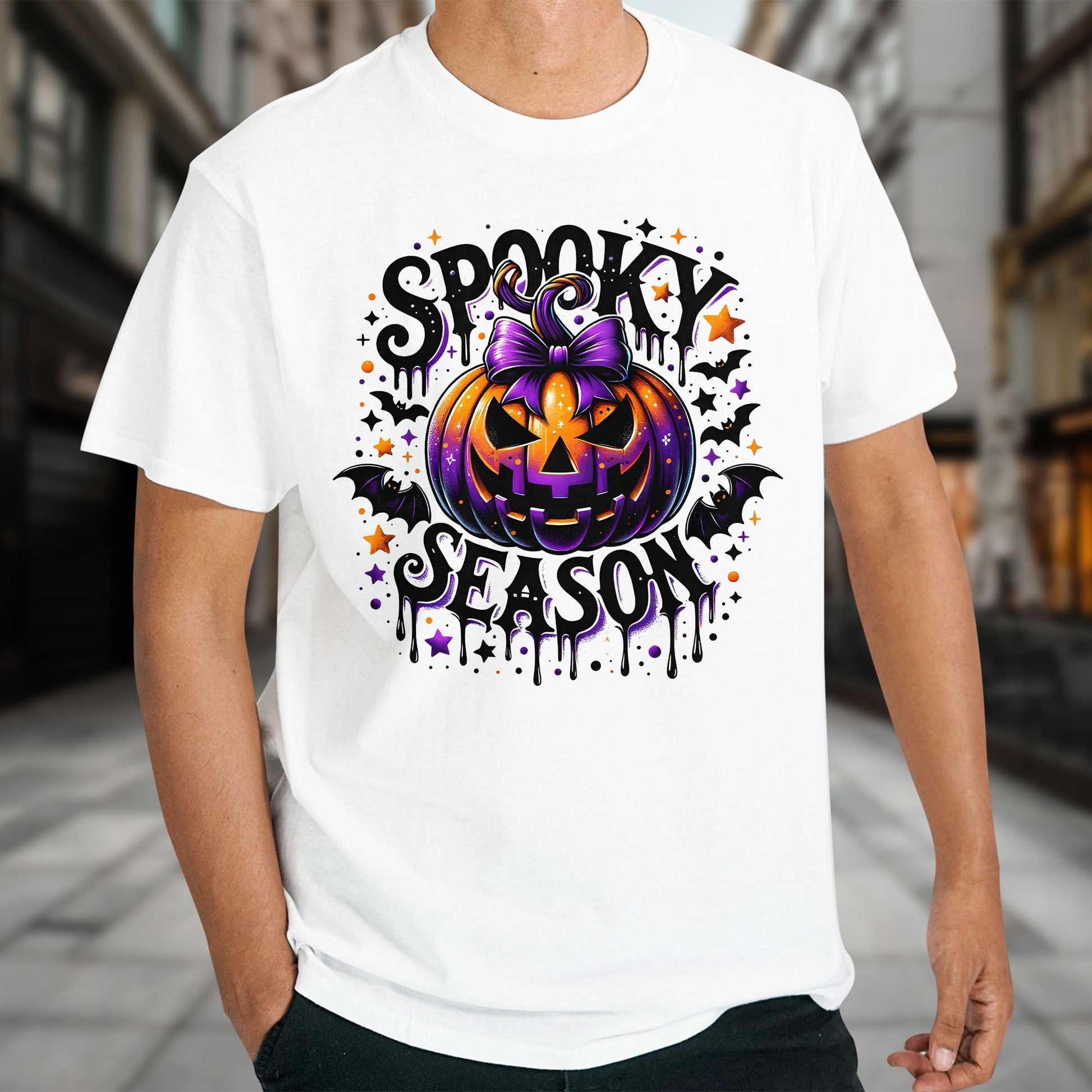 Spooky Season With Pumpkin And Bats