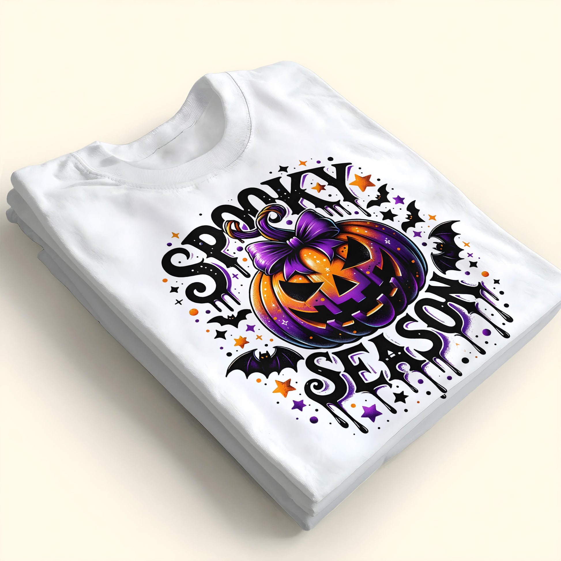 Spooky Season With Pumpkin And Bats