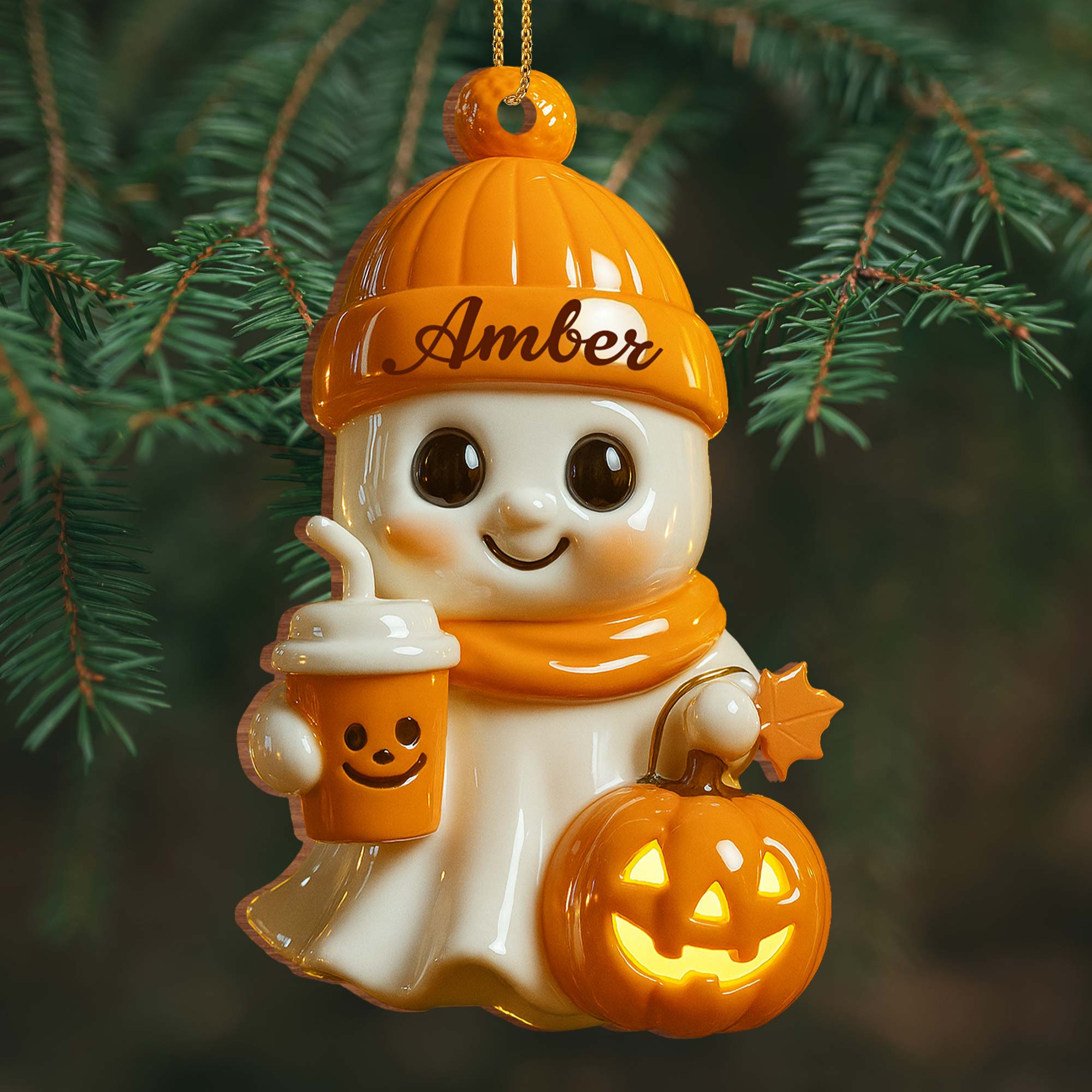 Celebrate Cozy Autumn Vibes Ghost and Pumpkin, Custom Wood
