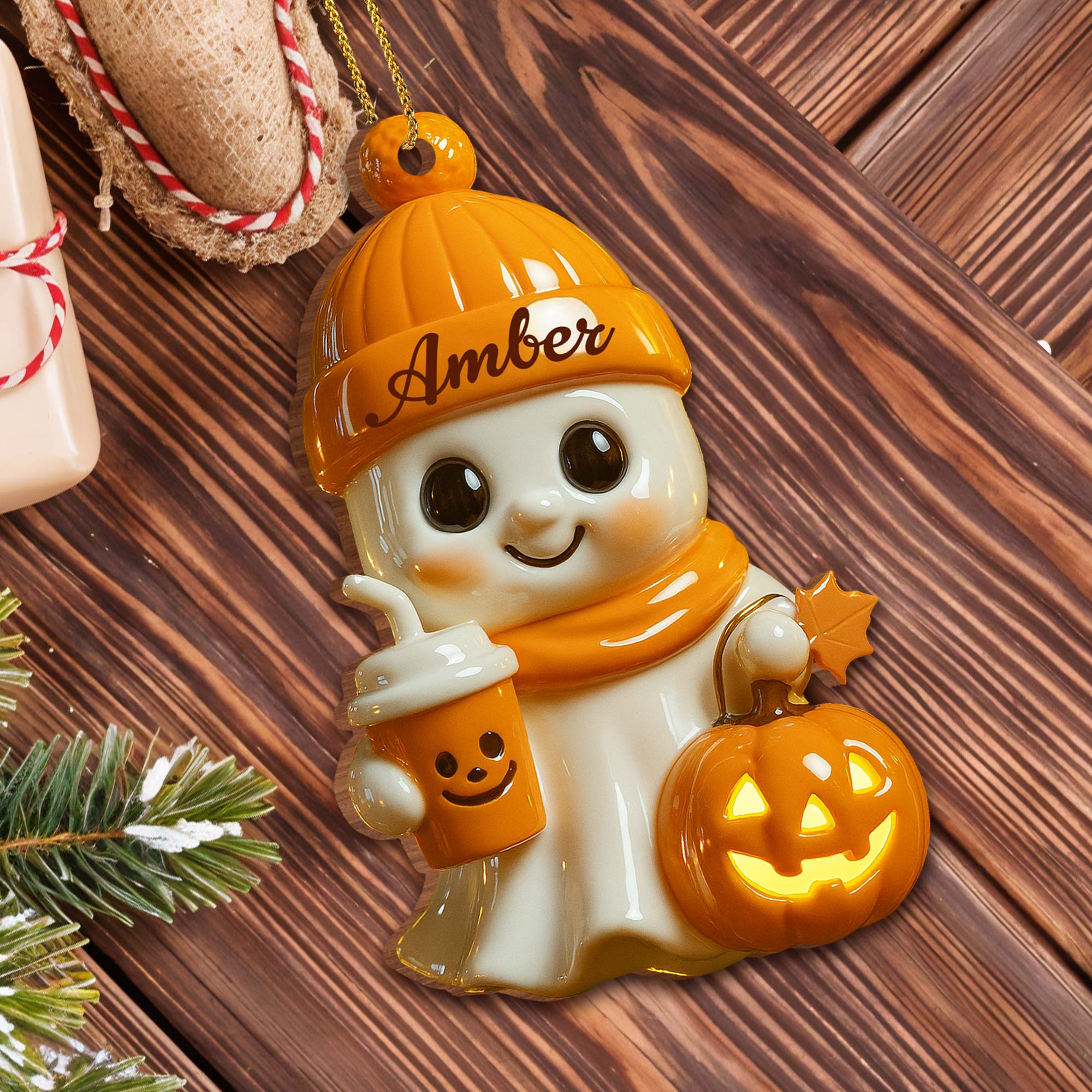 Celebrate Cozy Autumn Vibes Ghost and Pumpkin, Custom Wood