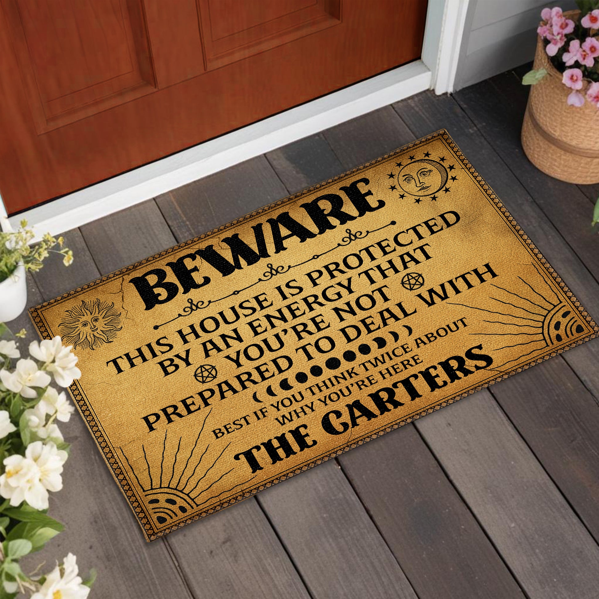 Beware This House Is Protected By An Energy, Sun Moon Stars Design