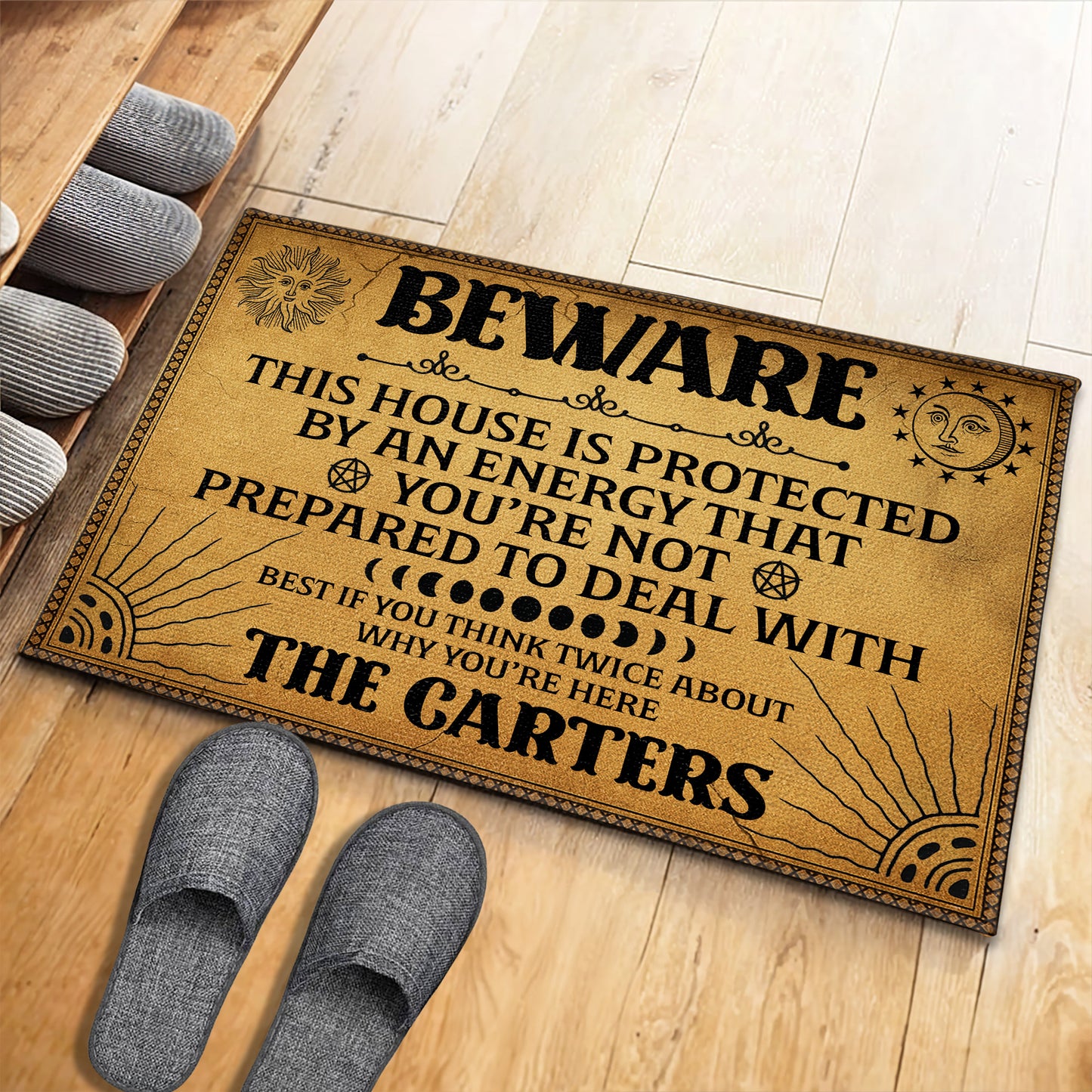 Beware This House Is Protected By An Energy, Sun Moon Stars Design