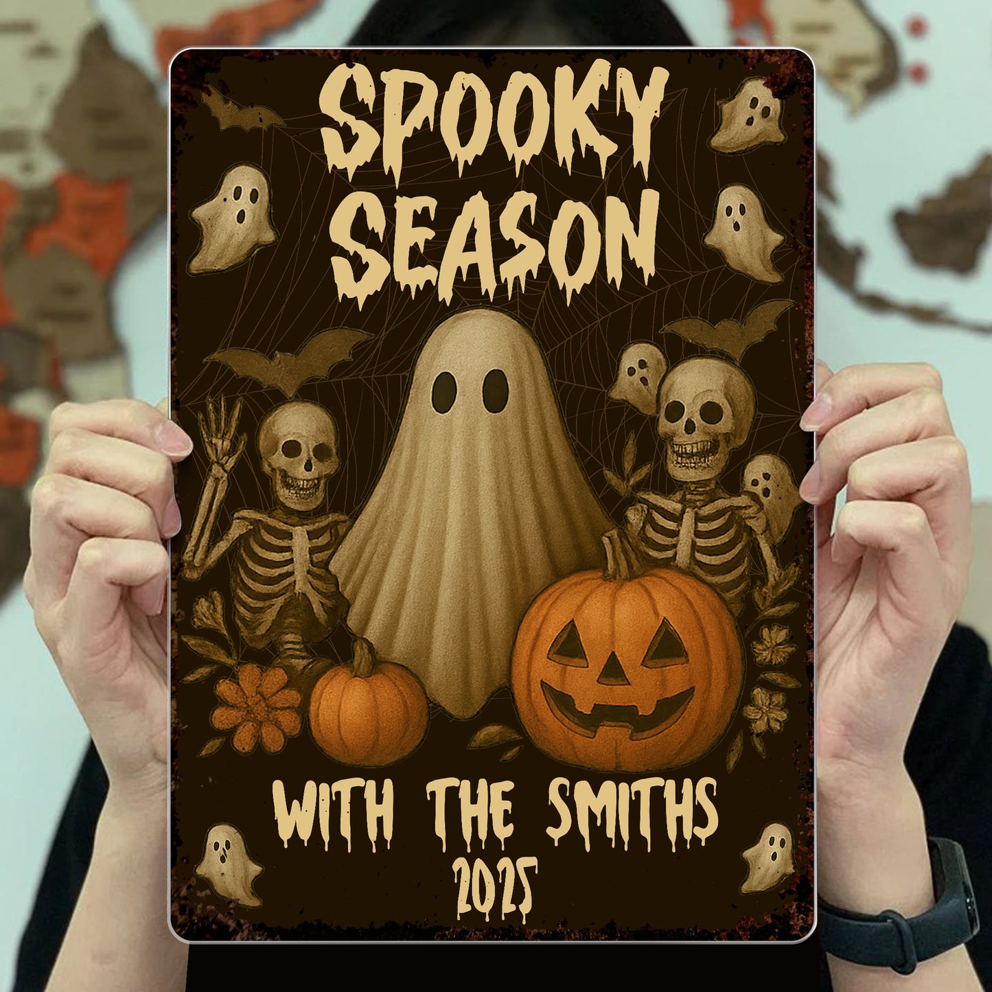 Spooky Season With Ghosts, Skeletons And Pumpkins