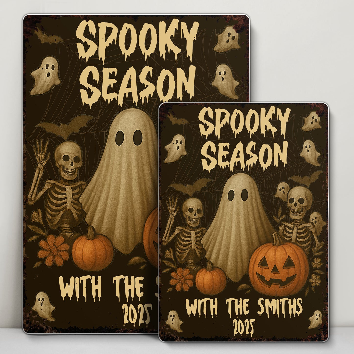 Spooky Season With Ghosts, Skeletons And Pumpkins