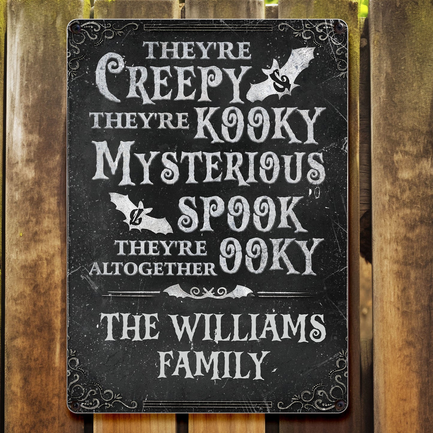 Creepy Kooky Mysterious Spooky Family Metal Sign