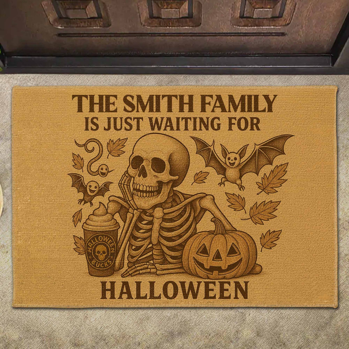 Family Just Waiting For Halloween, Skeleton, Pumpkin, Bat
