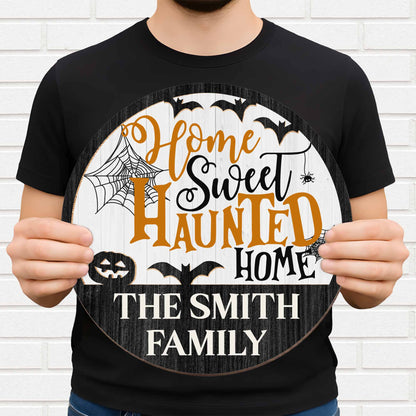 Home Sweet Haunted Home With Spider Web, Bat, And Pumpkin