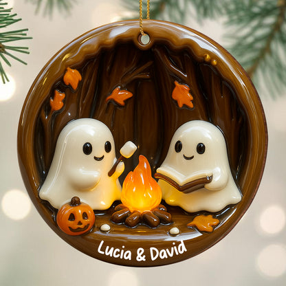 Cozy Halloween Campfire Scene With Ghosts And Pumpkin